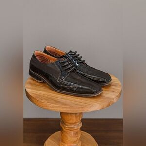 Ferro Aldo Mens Black Striped Monkstrap Wingtip Oxford shoe sz 10 Broque Classic